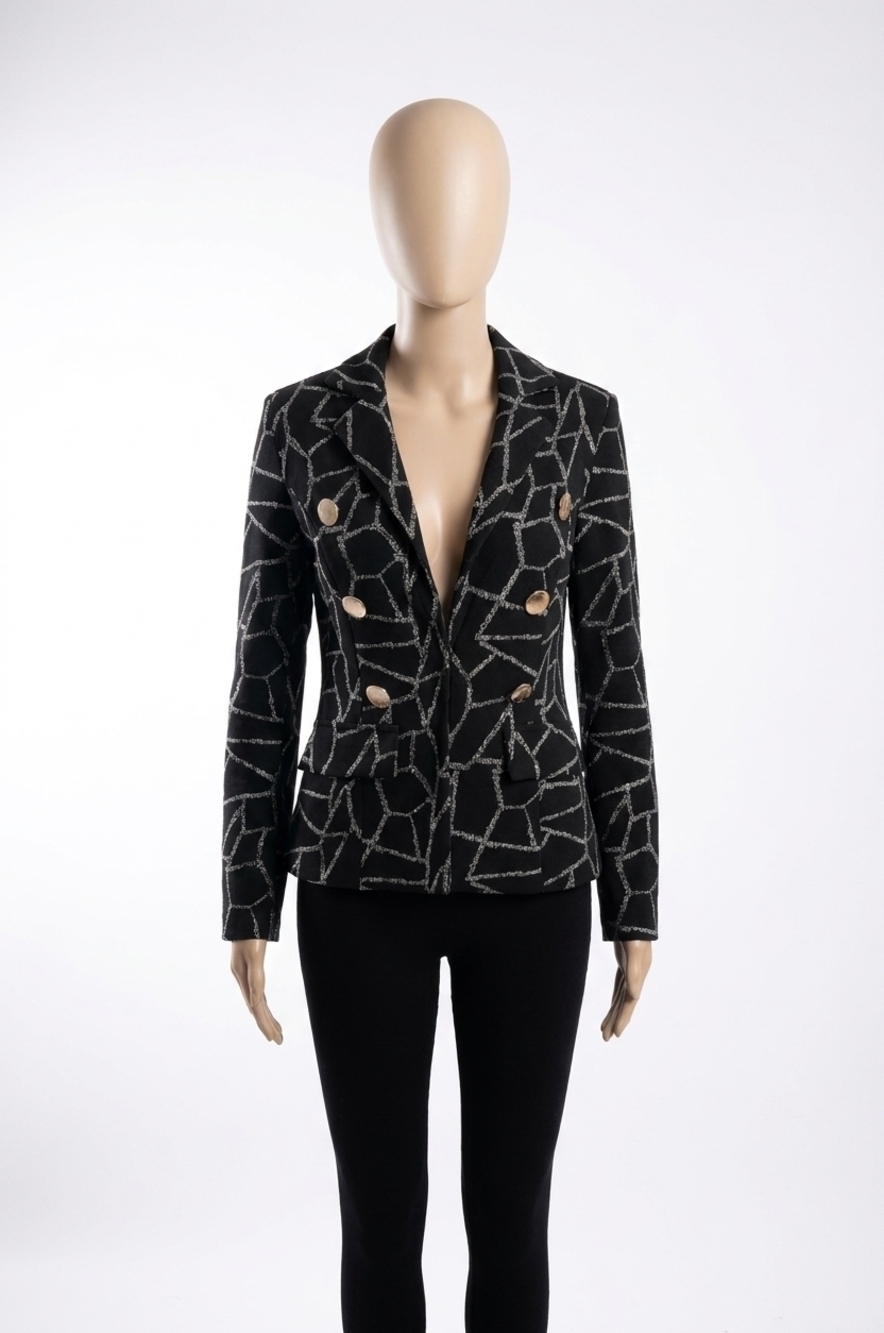 NEW FRANK LYMAN blakely stretch jacket with abstract threading in black and meta